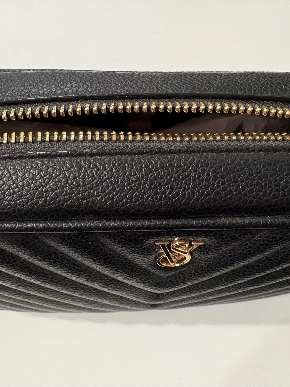 Victoria’s Secret Black Quilted Crossbody Bag with Gold Logo